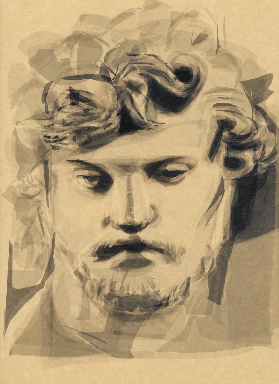 Layered Head — portrait built from overlapping translucent strokes, drawn on iPad