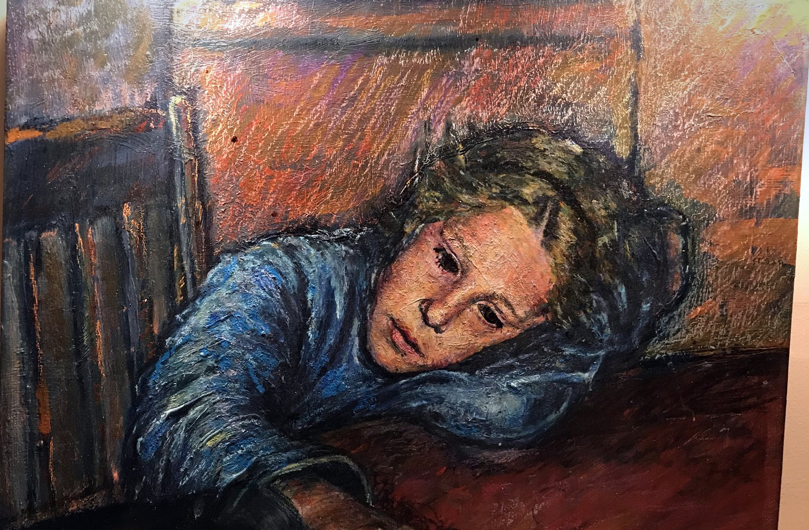 Resting — acrylic portrait of a girl resting on her arm