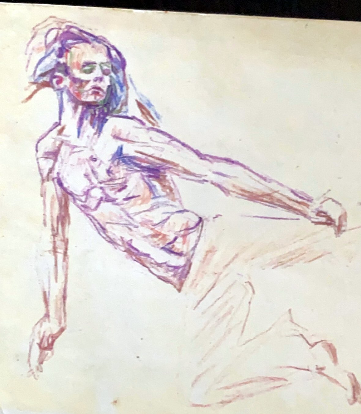 Capoeira study — figure extended, colored pencil