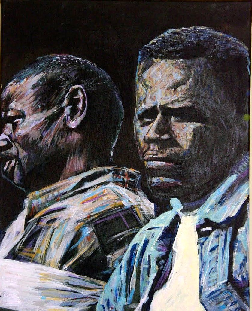 Two Men — acrylic double portrait on black ground