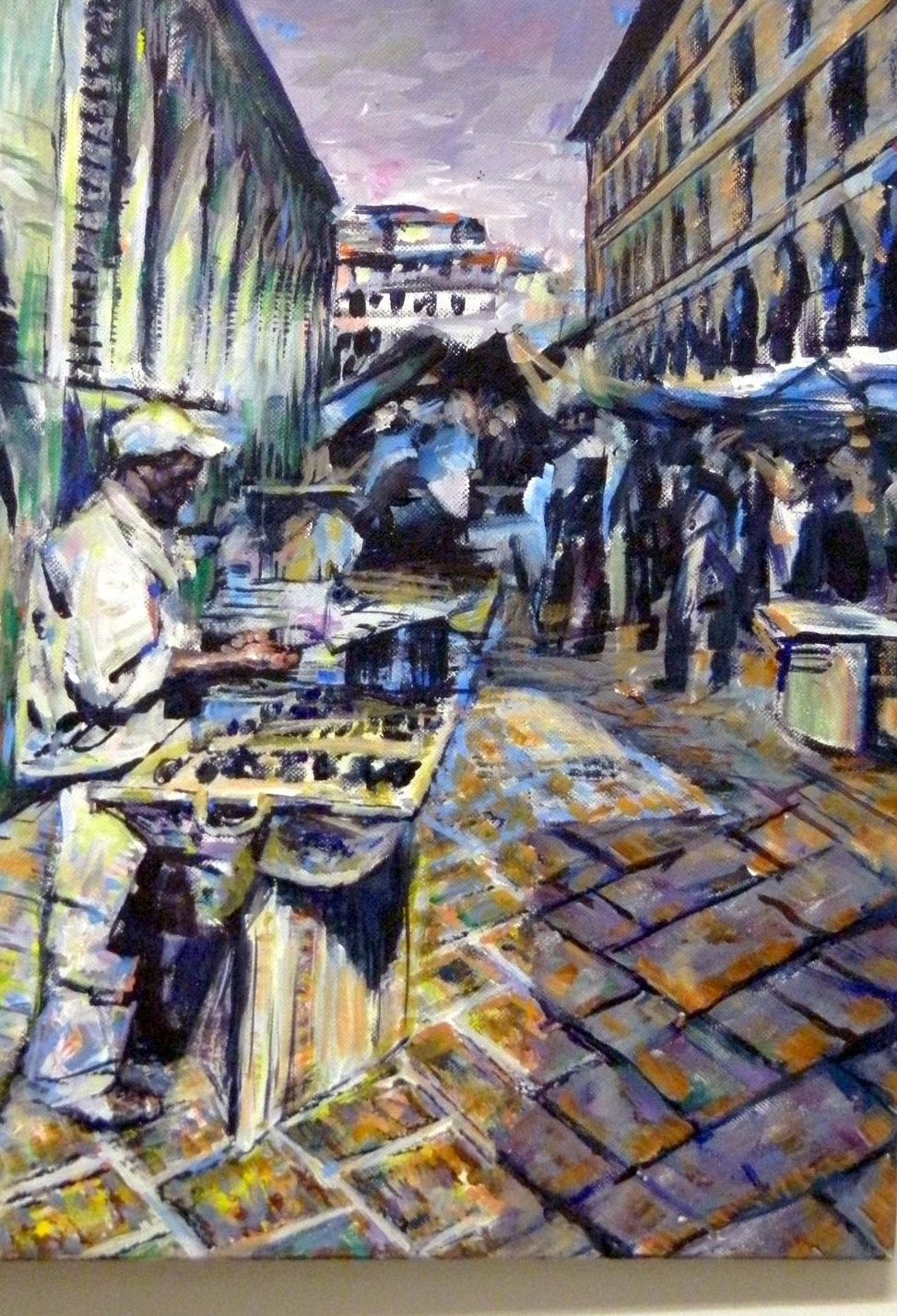 Florence Market — acrylic cityscape with market vendor