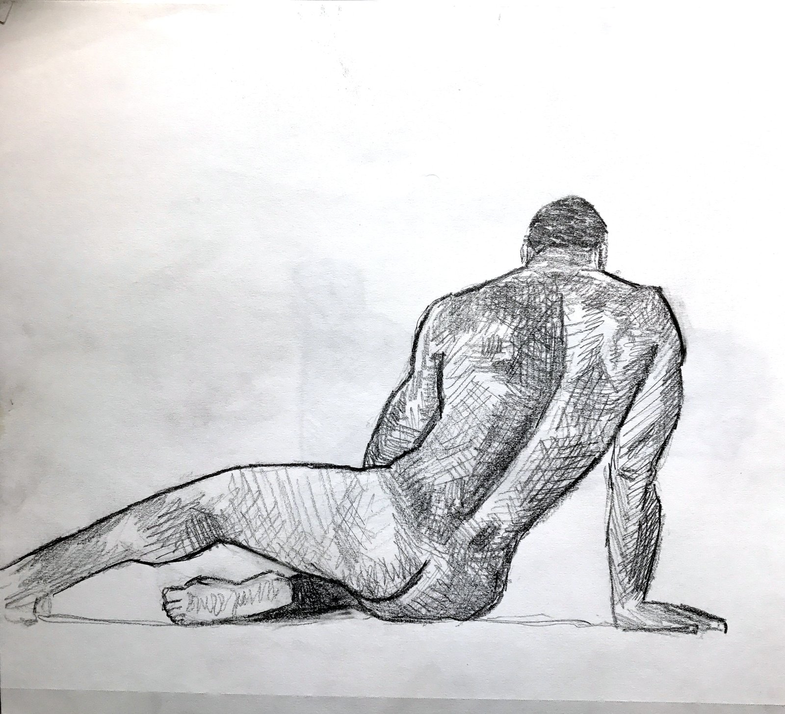 Life drawing — charcoal, male figure from behind