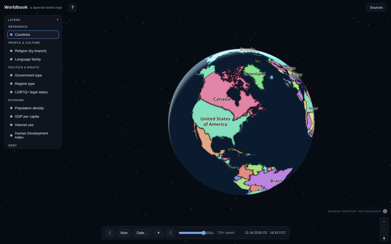Worldbook — 3D atlas with live data layers
